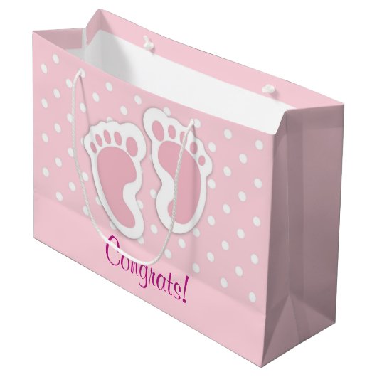 Niedliche Pink Baby Girl Footprints Große Geschenktüte (Vorderseite Schrägansicht)