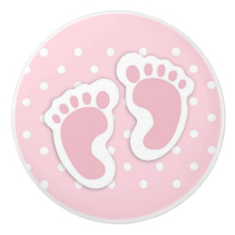 Niedliche Pink Baby Girl Footprints Keramikknauf