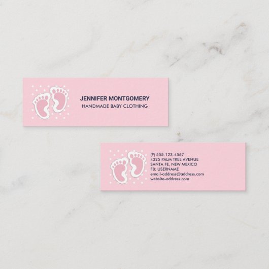 Niedliche Pink Baby Girl Footprints Mini Visitenkarte (Vorne/Hinten)