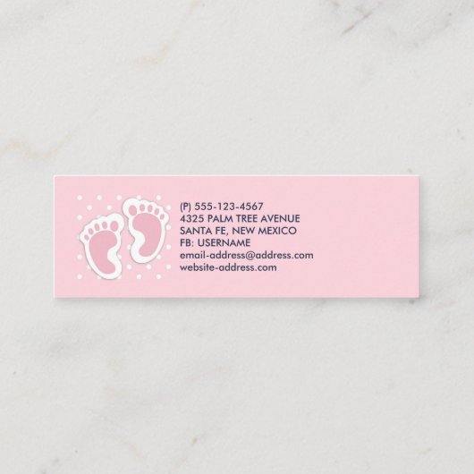Niedliche Pink Baby Girl Footprints Mini Visitenkarte (Rückseite)