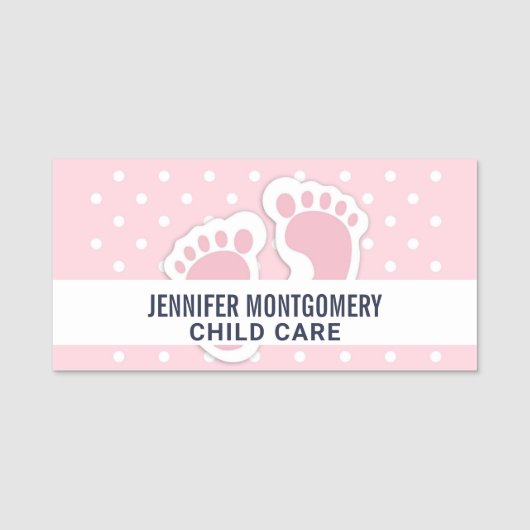 Niedliche Pink Baby Girl Footprints Namensschild (Vorderseite)