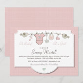 Niedliche Pink Baby Kleidung | Babydusche Einladung (Vorne/Hinten)