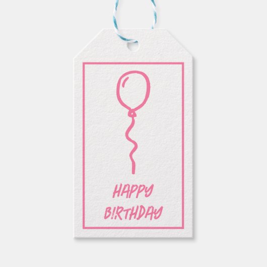 Niedliche Pink Balloon Geburtstagsgeschenkegel Geschenkanhänger (Vorderseite)