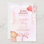 Niedliche Pink Bear Bows & Balloons Babydusche Einladung (Vorderseite)