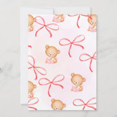 Niedliche Pink Bear Bows & Balloons Babydusche Einladung (Rückseite)