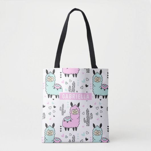Niedliche Pink & Blue Llama Tote Tasche (Vorderseite)