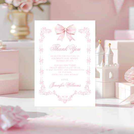 Niedliche Pink Bow Baby Girl Dusche Dankeskarte