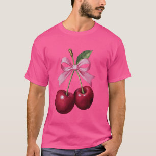 Niedliche Pink Bow Coquette Cherry Clean Girl Ästh T-Shirt