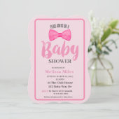 Niedliche Pink Bow Girl Babydusche Einladung (Stehend Vorderseite)