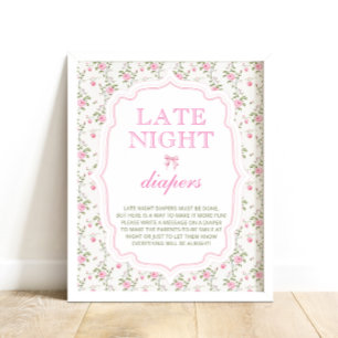 Niedliche Pink Bow Girl Babydusche Spät Night Diap Poster