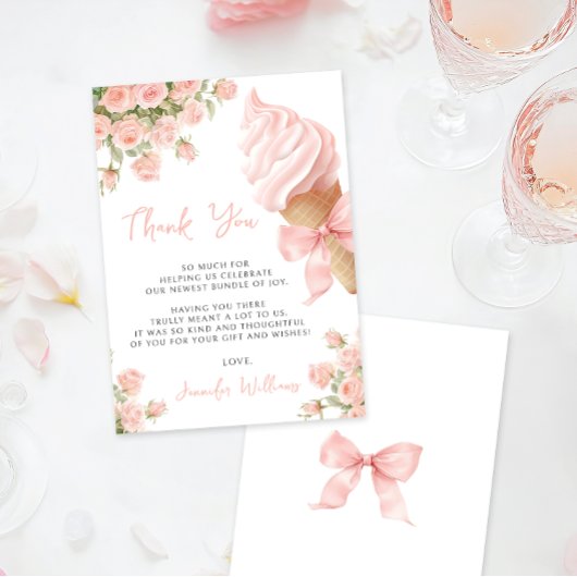 Niedliche Pink Bow Ice Cream Summer Baby Dusche Dankeskarte