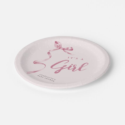 Niedliche Pink Bow Ribbon Girl Babydusche Pappteller (Schrägansicht)