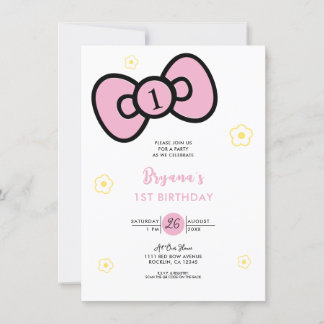 Niedliche Pink Bow Whimsical Geburtstagsparty Einladung