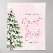 Niedliche Pink Bows Weihnachtsbaum Gästebuchsignat Poster (Vorne)