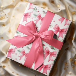 Niedliche Pink Bows & Winter Greenery Wasserfarbe Geschenkpapier