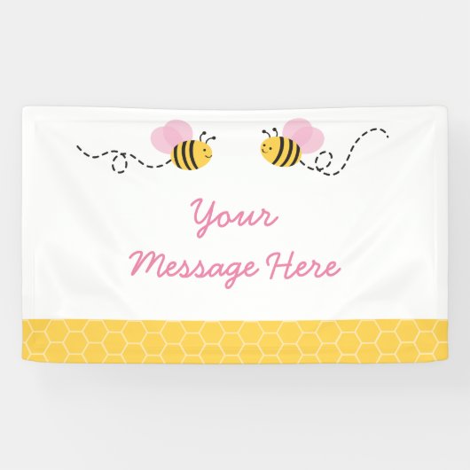 Niedliche Pink Bumble Bee Baby Dusche Banner (Horizontal)