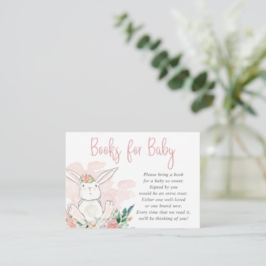 Niedliche Pink Bunny Floral BÜCHER FÜR BABY Anfrag Begleitkarte (Stehend Vorderseite)