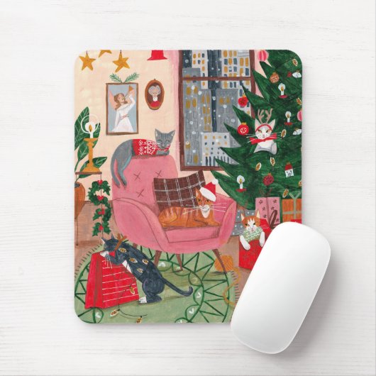 Niedliche Pink Cat Weihnachtssache Mousepad (Mit Mouse)