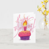Niedliche Pink Cupcake & Cartoon Candle Birthday C Karte (Gelbe Blume)