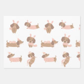 Niedliche Pink-Dackel Weihnachtswrapper Geschenkpapier Set (Vorderseite 2)