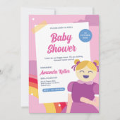 Niedliche Pink Doll Baby Dusche Einladung (Vorderseite)