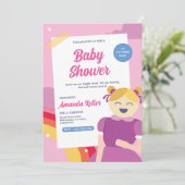 Niedliche Pink Doll Baby Dusche Einladung (Stehend Vorderseite)