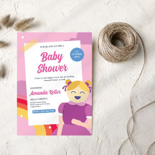 Niedliche Pink Doll Baby Dusche Einladung