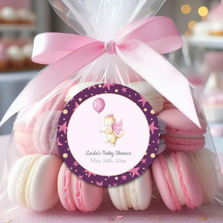 Niedliche Pink Dragon Baby Dusche Runder Aufkleber