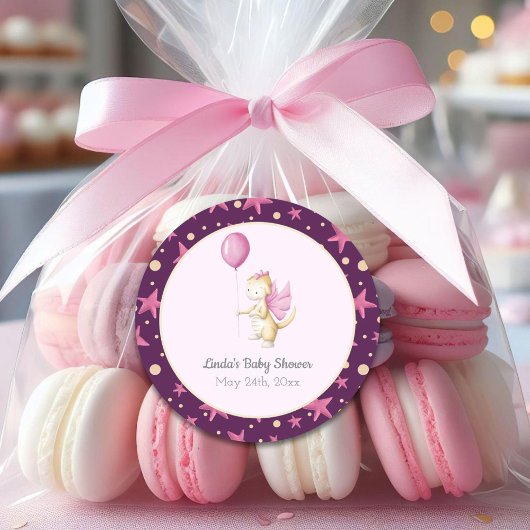 Niedliche Pink Dragon Baby Dusche Runder Aufkleber