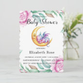 Niedliche Pink Dragon und Peony Girl Babydusche Einladung (Stehend Vorderseite)