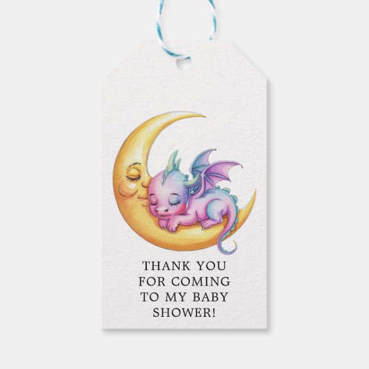 Niedliche Pink Dragon und Peony Girl Babydusche Geschenkanhänger (Rückseite)