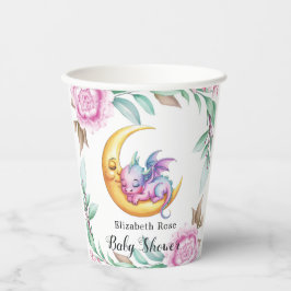 Niedliche Pink Dragon und Peony Girl Babydusche Pappbecher