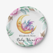 Niedliche Pink Dragon und Peony Girl Babydusche Pappteller (Vorderseite)