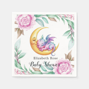Niedliche Pink Dragon und Peony Girl Babydusche Serviette