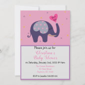 Niedliche Pink Elephant Baby Girl Dusche Einladung (Vorderseite)