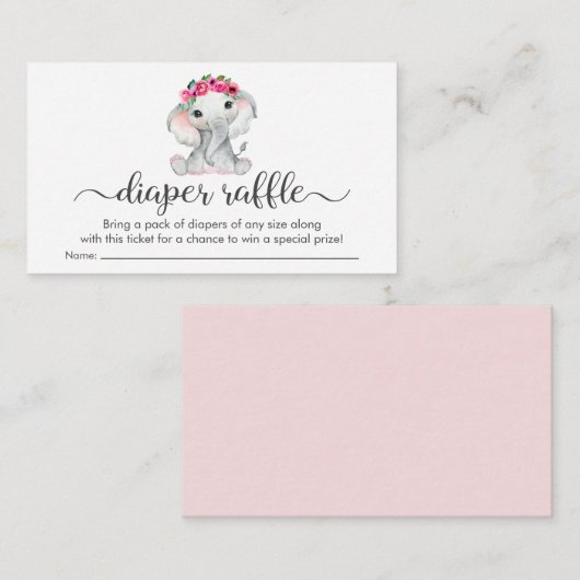 Niedliche Pink Elephant Diaper Raffle Baby Girl Du Begleitkarte (Vorne/Hinten)