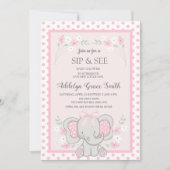 Niedliche Pink Elephant Polka Dots Blume Sip See B Einladung (Vorderseite)
