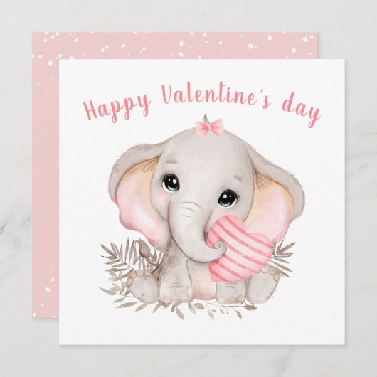 Niedliche Pink Elephant Valentine Tageskarte Karte (Vorne/Hinten)