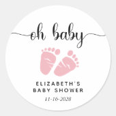 Niedliche Pink Feet Baby Girl Dusche Runder Aufkleber (Vorderseite)