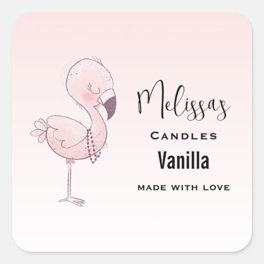 Niedliche Pink Flamingo Illustration Candle Busine Quadratischer Aufkleber (Vorderseite)