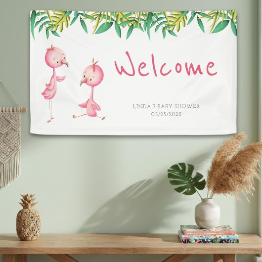 Niedliche Pink Flamingo Twins Baby Dusche Willkomm Banner