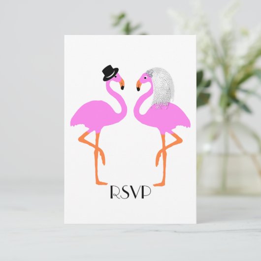 Niedliche Pink Flamingos Bride & Groom Wedding Einladung (Stehend Vorderseite)
