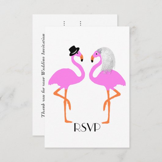 Niedliche Pink Flamingos Bride & Groom Wedding Einladung (Vorne/Hinten)