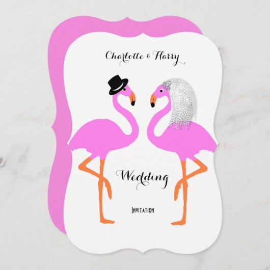 Niedliche Pink Flamingos Bride & Groom Wedding Einladung (Vorne/Hinten)