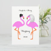 Niedliche Pink Flamingos Bride & Groom Wedding Einladung (Stehend Vorderseite)