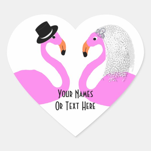 Niedliche Pink Flamingos Bride & Groom Wedding Herz-Aufkleber (Vorderseite)