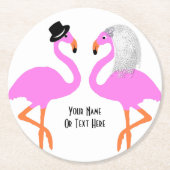 Niedliche Pink Flamingos Bride & Groom Wedding Runder Pappuntersetzer (Vorderseite)