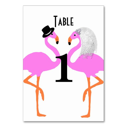 Niedliche Pink Flamingos Bride & Groom Wedding Tischnummer (Vorderseite)