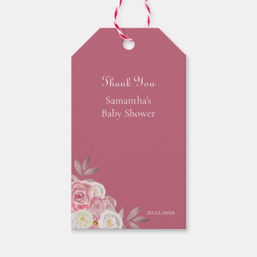 Niedliche PInk Floral Baby Dusche Danke Geschenkanhänger (Vorderseite)