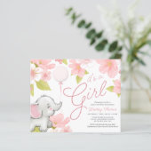 Niedliche Pink Floral Elephant Girl Baby Dusche (Stehend Vorderseite)